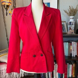 Liz Claiborne 90s Red Tailored Blazer Jacket Power Minimal Structured - 6P